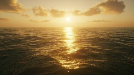 Obraz premium Golden Ocean Sunset Tranquil Waters Reflecting Warm Sunlight with Soft Clouds