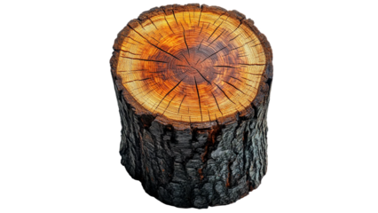 A single whole oak stump, also known as a stump log firewood, displayed in a vertical standing position isolated on white background. Suitable for marketing or business purposes. PNG file