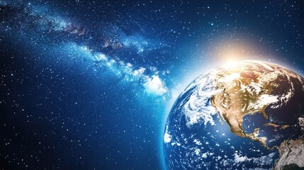 Obraz premium Earth globe in starry space, symbolizing unity and infinite possibilities.