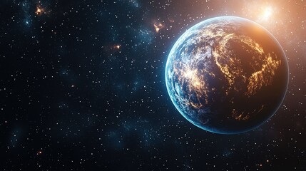 Obraz premium Earth-like exoplanet with glowing atmosphere, symbolizing the search for habitable worlds beyond our solar system.