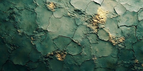 Fototapeta premium Emerald Cracked Texture: A Study in Green and Gold