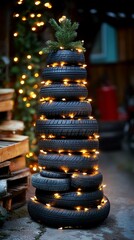 Obraz premium Tire Christmas tree lights outdoor night