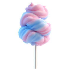 Fluffy 3D Cartoon Cotton Candy on Stick Isolated on Transparent Background