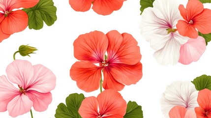 Watercolor Geraniums in Shades of Pink and Red