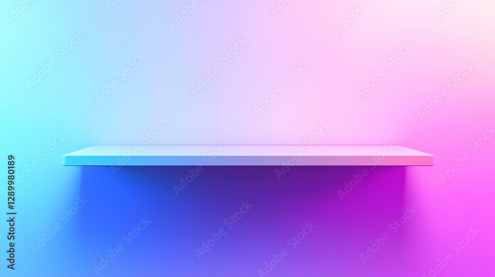 Poster vibrant shelf table with colorful background, a lively display of objects on a shelf, showcasing bri