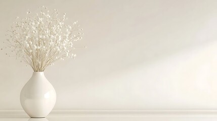 Minimalist white vase with dried flowers in a bright room
