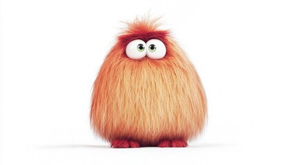 Fototapeta premium Cute Fluffy Cartoon Creature Adorable Furry Monster 3D Render Funny Playful Orange W
