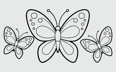 Three adorable black and white butterflies for coloring.