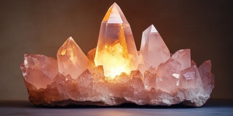 Luminous Rose Quartz Crystal Cluster Raw Gemstone Specimen with Golden Glow