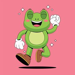Happy Cute Green Frog Cartoon Mascot