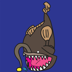 Hungry Anglerfish with dark blue Background
