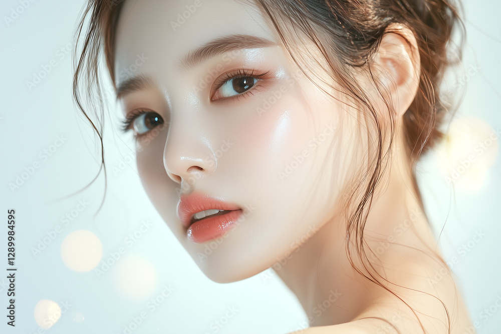 Poster 美肌の若くて可愛いアジア女性モデルの煌びやかな美容ポートレート｜背景あり