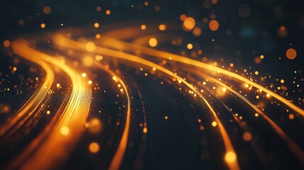 Obraz premium Abstract Golden Light Trails on Dark Background, Bokeh Effect