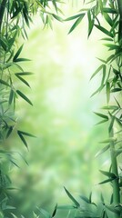 Lush Bamboo Frame with Soft Green Bokeh Background for Tranquility and Wellness