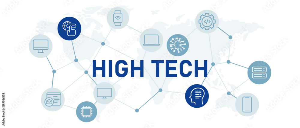 Aufkleber high tech icon set with illustration computer networking ai artificial intelligence autonomous syste