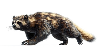 Fototapeta premium Wild wolverine hunting in nature realistic animal illustration