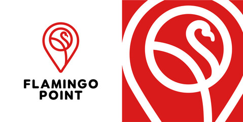 simple pin location and flamingo logo vector design