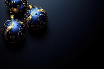 Elegant blue Christmas ornaments on dark background, ideal for holiday cards