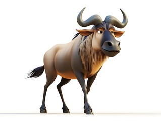 Animated wildebeest character studio 3d model white background playful