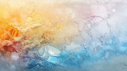 Naklejka premium Abstract Ice Texture with Golden Sunlight and Blue Shadows, Frozen Surface Detail.