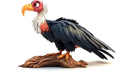Animated vulture character on a branch digital art studio environment