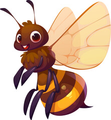 Cartoon funny bee insect character. Nature kid insect comical happy character. Kawaii little bee, wasp or bumblebee bug childish isolated vector personage or garden animal cartoon cheerful mascot