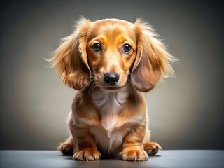 Precious longhair miniature dachshund puppy, pedigree perfection captured in a heartwarming portrait.