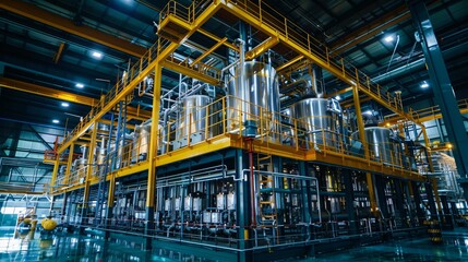 A high-tech biofuel processing unit extracting energy from agricultural waste, demonstrating advanced energy recycling methods