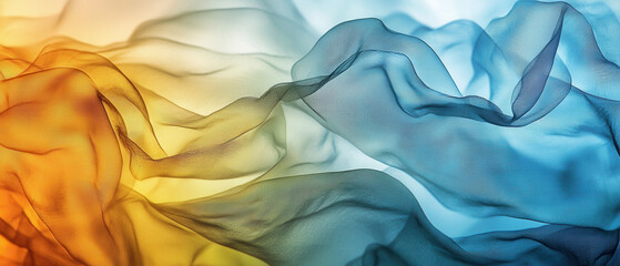 Obraz premium vibrant abstract illustration of flowing fabric in orange and blue hues, creating serene atmosphere