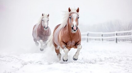 Majestic Horses Galloping in Snowy Winter Wonderland