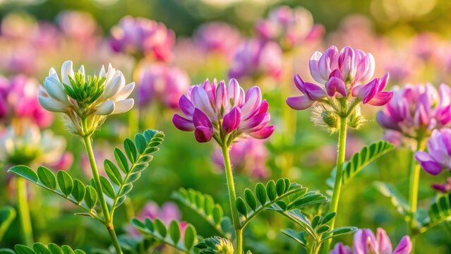Close-up of herb astragalus plant in field, wild, garden,  wild, garden, flower, flora, foliage,botanical garden, green, botanical
