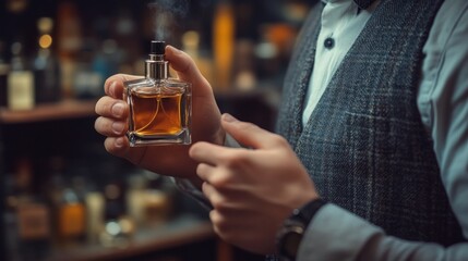 good man holds a perfume