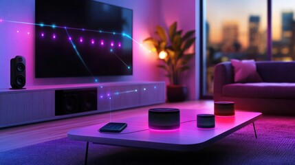 Smart Home Entertainment Setup: Wireless Speakers, Smartphone, and TV Integration