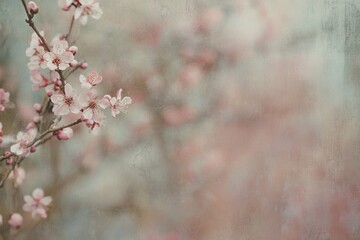 Naklejka premium Delicate Pink Cherry Blossom Branch on Textured Pastel Background