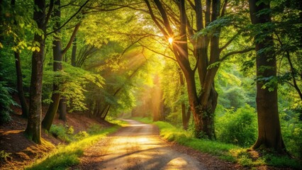 Obraz premium Warm sunlight filters through leafy branches