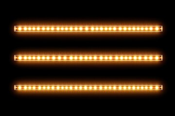 Three illuminated marquee light strips on black background