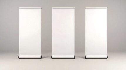 Three blank roll-up banners arranged on a neutral background, ready for customization.