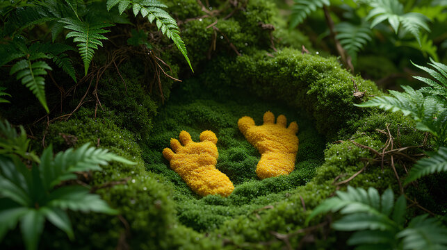 Fresh Animal Footprints Imprinted on Moist Earth Surrounded by Lush Greenery - World Wildlife Day