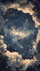 Abstract Galaxy and Celestial Landscape with Shooting Stars, Night Sky Digital Art.
