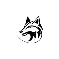 The wolf logo is black on a black background