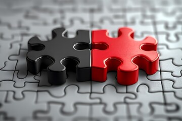 Fototapeta premium Black & red puzzle isolated on white background