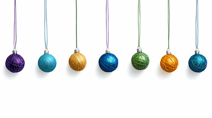 Colorful Hanging Christmas Ornaments on White Background