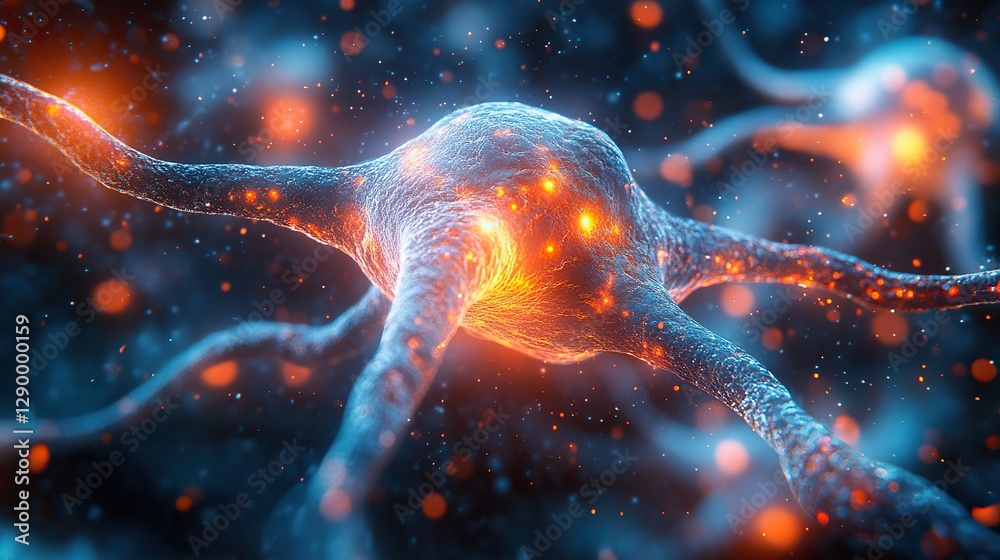 Poster 3d illustration of neuron cell neurons nervous system computer generated