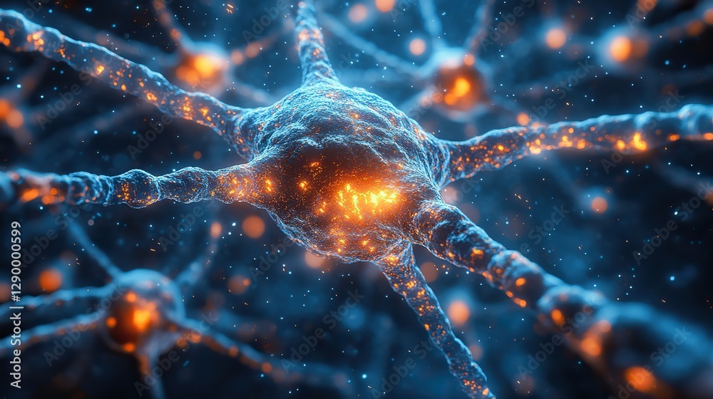 Aufkleber 3d rendering of neuron cells with glowing light inside computer generated image