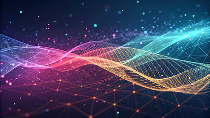 Smooth smoke particle wave, big data techno background with glowing dots, hi-tech concept