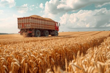 Clear Pixel Picture of Tractor Trailer Full of Wheat Seeds in the Field