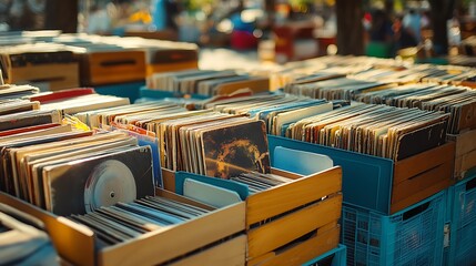 Vintage vinyl records at outdoor market
