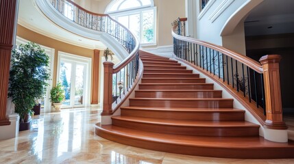 Grand Wooden Staircase in Luxurious Home Interior