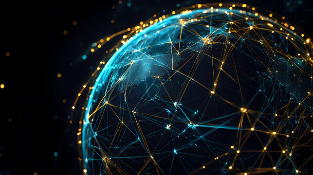Earth surrounded by blue and yellow network lines
