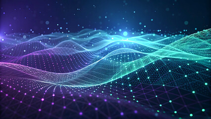 Glowing abstract wave on dark, shiny motion, magic space light. Vector techno abstract background, blue and red colors